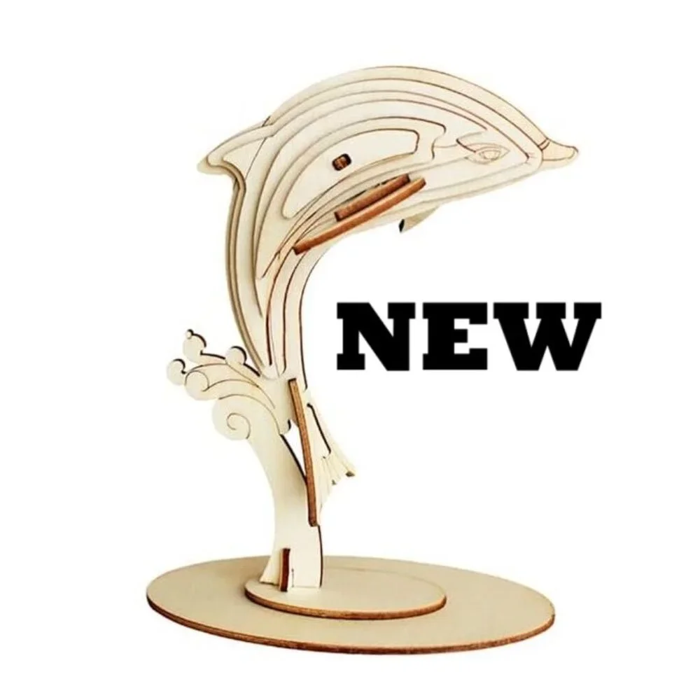 NEW 3D Wooden Dolphin Puzzle Sea Animal Model Kit STEM Crafts DIY Brain Teaser P